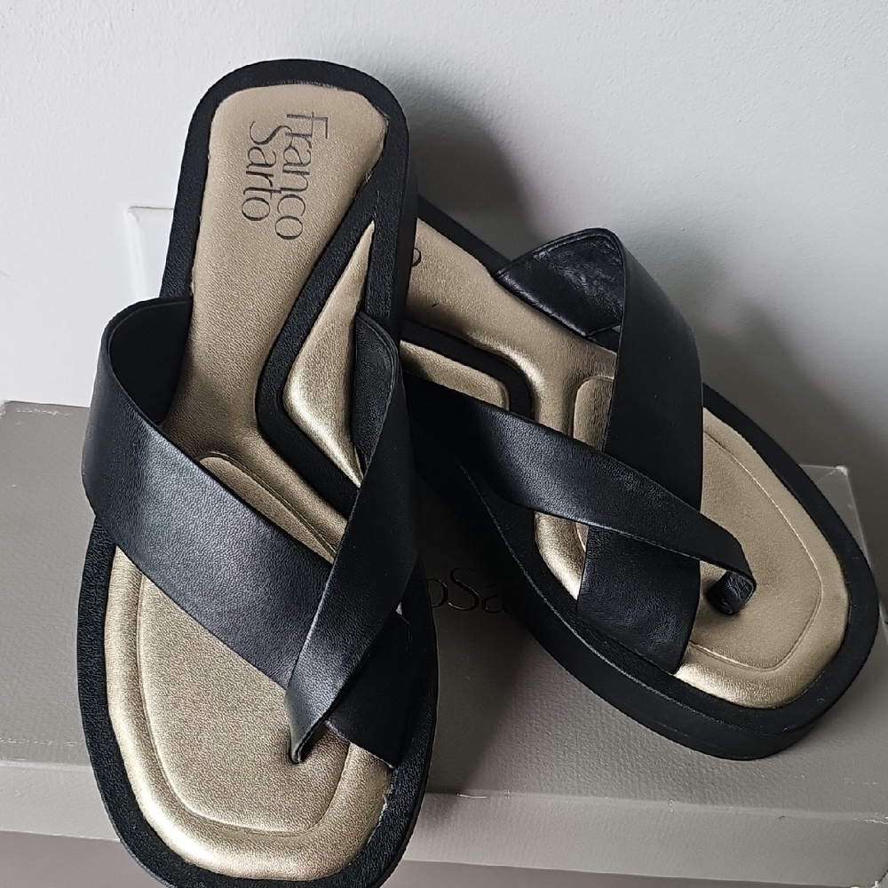 Franco Sarto Black and Gold Sandals